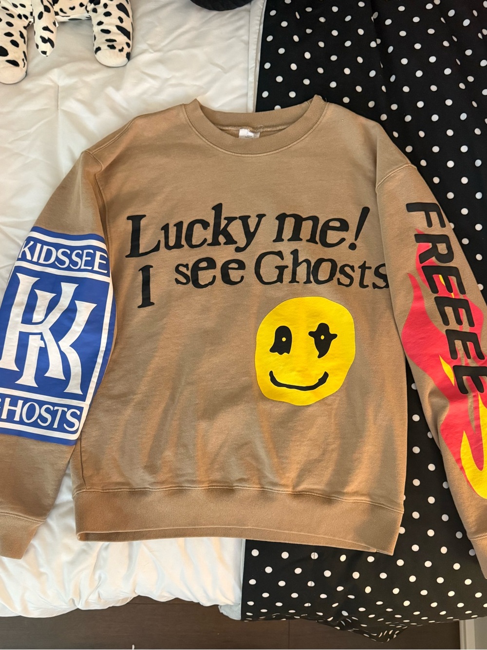 Brown Graphic Crewneck Sweatshirt with Yellow Smiley